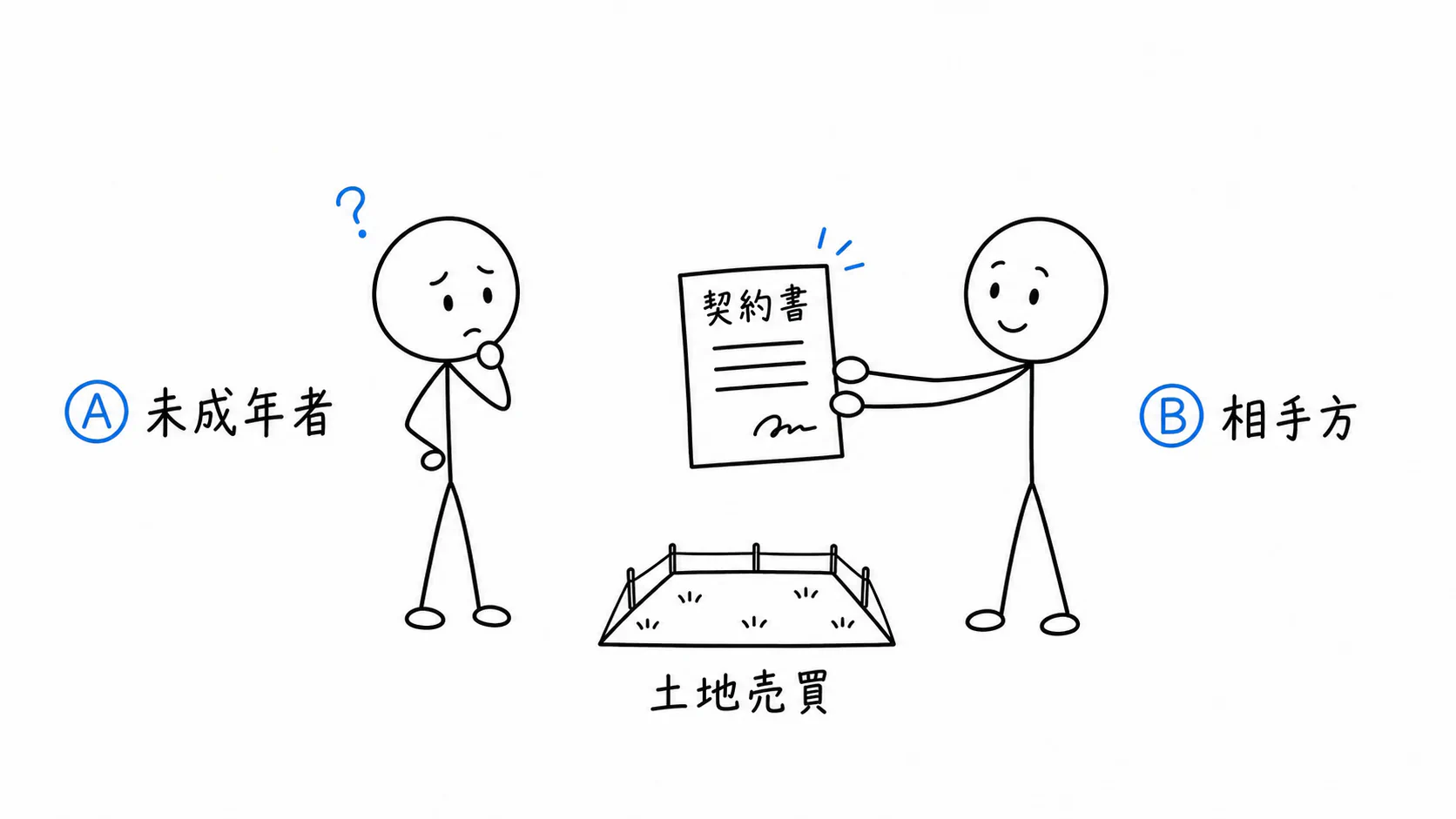 未成年者Aが相手方Bから土地売買の契約書を示されて迷っている。